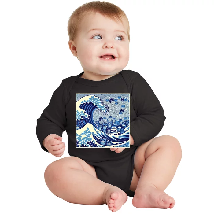 Kamala Harris President 2024 Blue Cats Wave For Kamala Funny Cat Lady Baby Long Sleeve Bodysuit