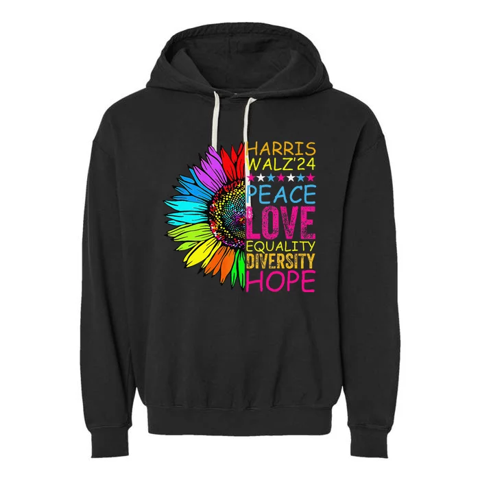 Kamala Harris Peace Love Equality Hope Diversity Garment-Dyed Fleece Hoodie