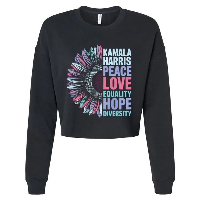 Kamala Harris Peace Love Equality Hope Diversity Cropped Pullover Crew