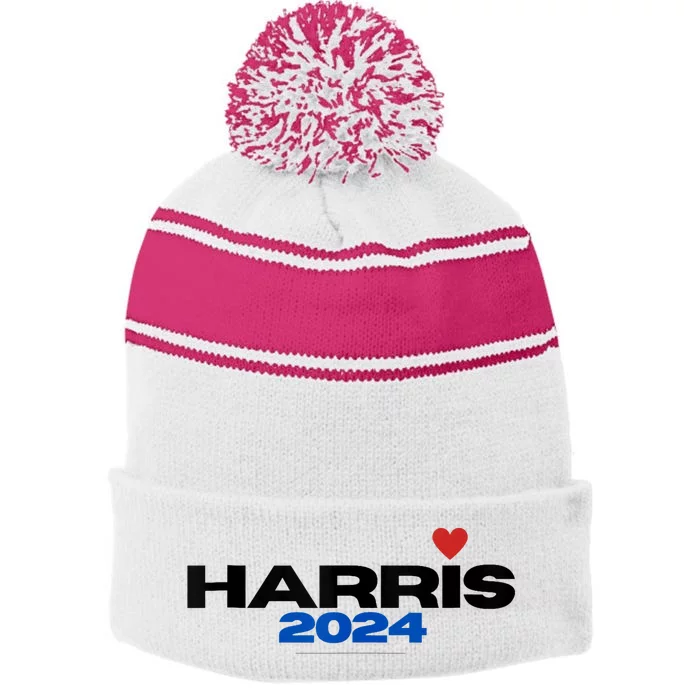 Kamala Harris President 2024 Stripe Pom Pom Beanie