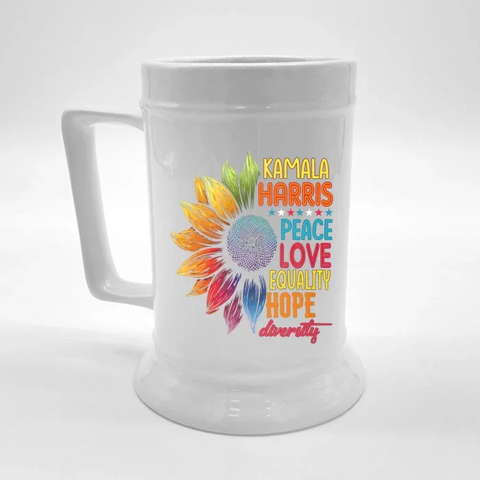 Kamala Harris Peace Love Equality Hope Diversity 2024 Front & Back Beer Stein