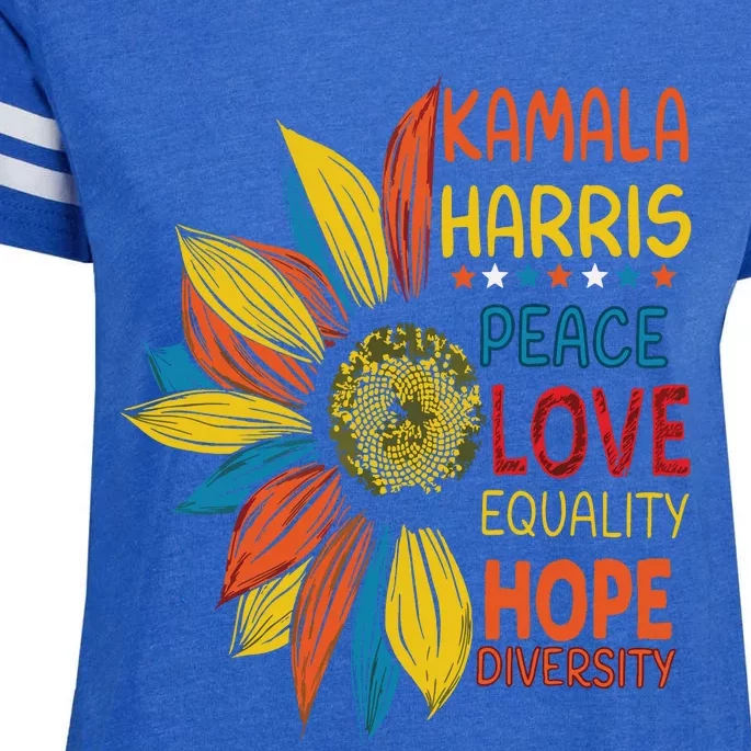 Kamala Harris Peace Love Equality Hope Diversity Enza Ladies Jersey Football T-Shirt