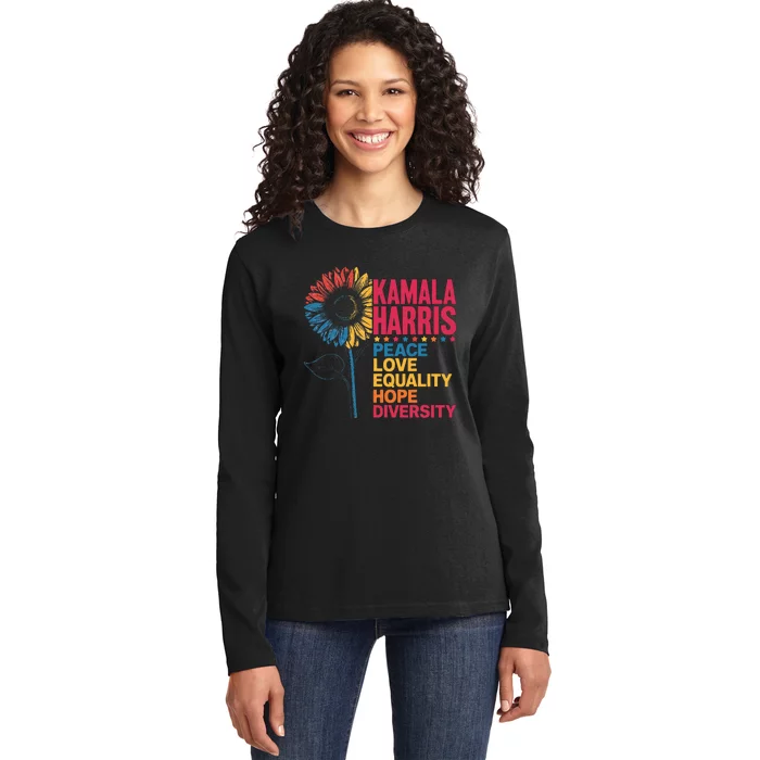 Kamala Harris Peace Love Equality Hope Diversity Ladies Long Sleeve Shirt