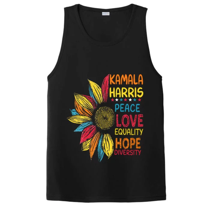 Kamala Harris Peace Love Equality Hope Diversity Performance Tank