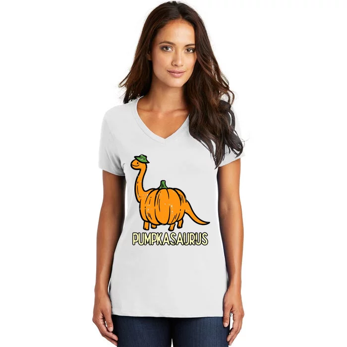 Kids Halloween Pumpkin Dino Pumpasaurus Costume Women's V-Neck T-Shirt