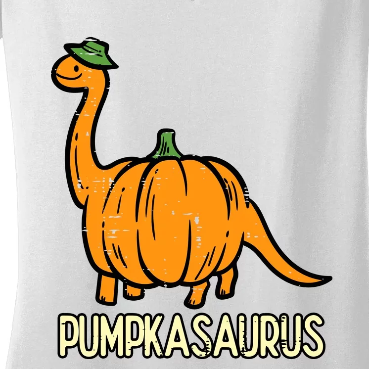 Kids Halloween Pumpkin Dino Pumpasaurus Costume Women's V-Neck T-Shirt