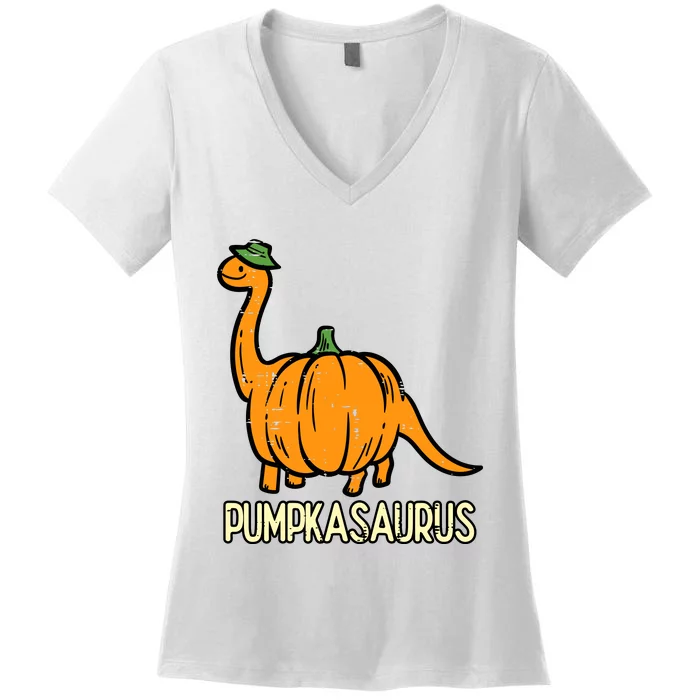 Kids Halloween Pumpkin Dino Pumpasaurus Costume Women's V-Neck T-Shirt