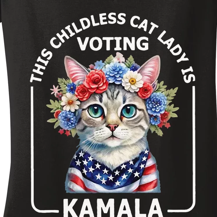 Kamala Harris Presiden 2024 Childless Cat Lady Madam Women's V-Neck T-Shirt