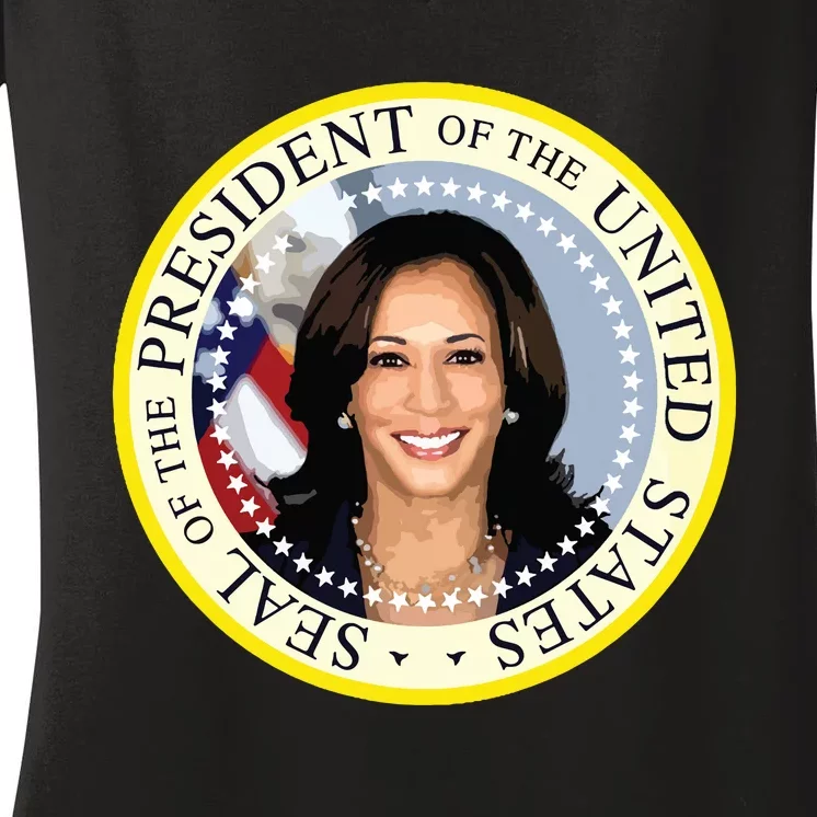 Kamala Harris Presidential Seal Portrait Women's V-Neck T-Shirt