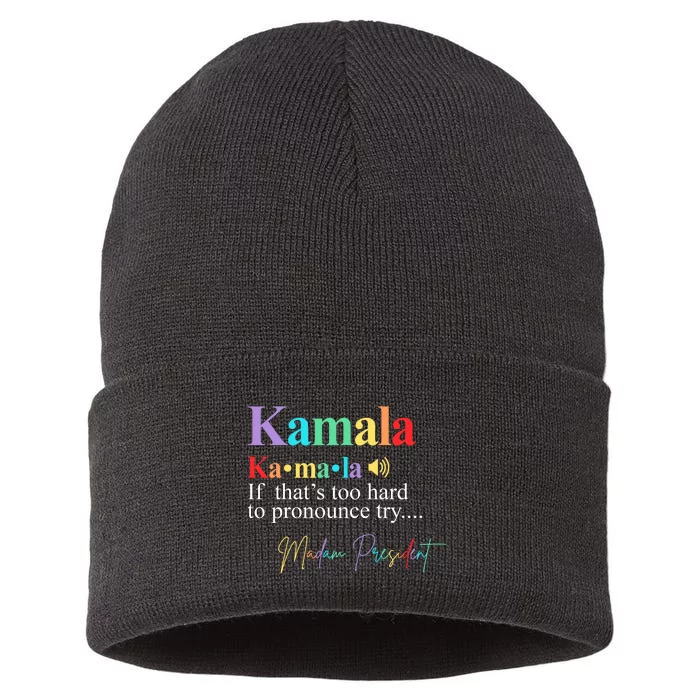 Kamala Harris Pronunciation Madam President Sustainable Knit Beanie