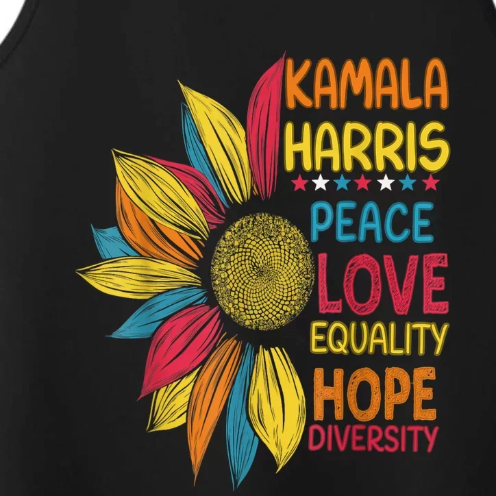 Kamala Harris Peace Love Equality Hope Diversity Performance Tank