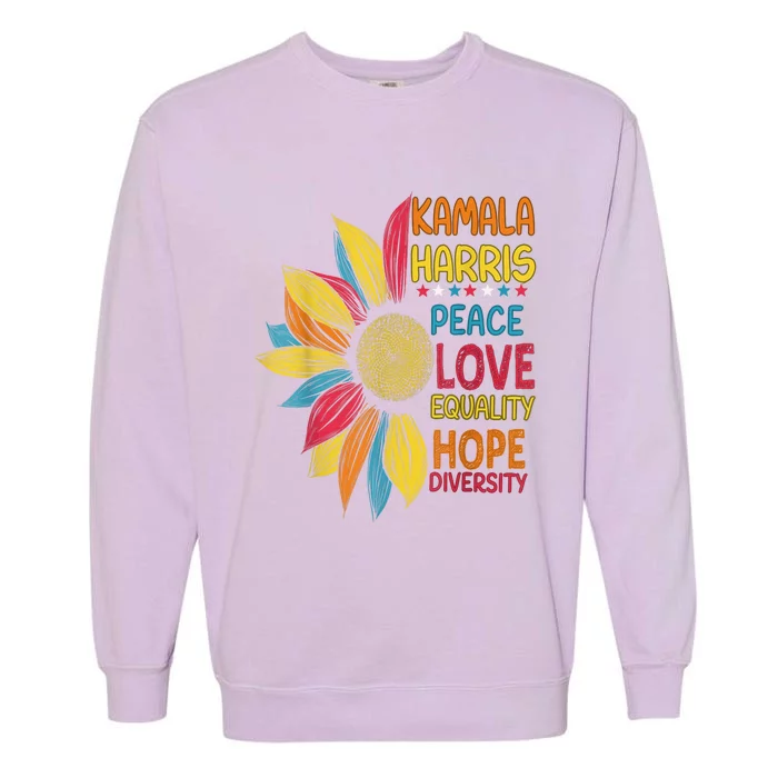 Kamala Harris Peace Love Equality Hope Diversity Garment-Dyed Sweatshirt