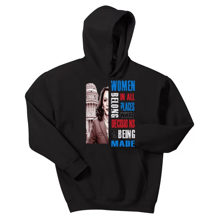 Kamala Harris President 2024 Women Belong In All Places Kids Hoodie