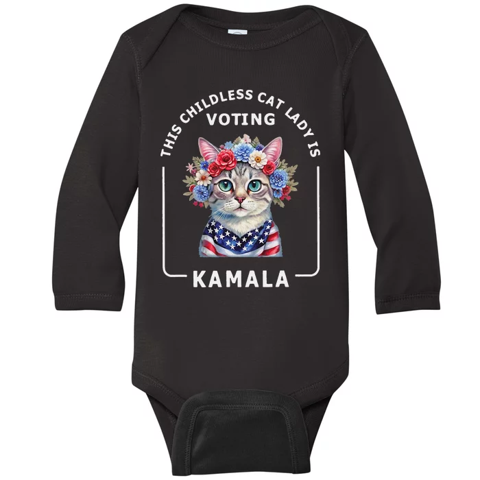 Kamala Harris Presiden 2024 Childless Cat Lady Madam Gift Baby Long Sleeve Bodysuit