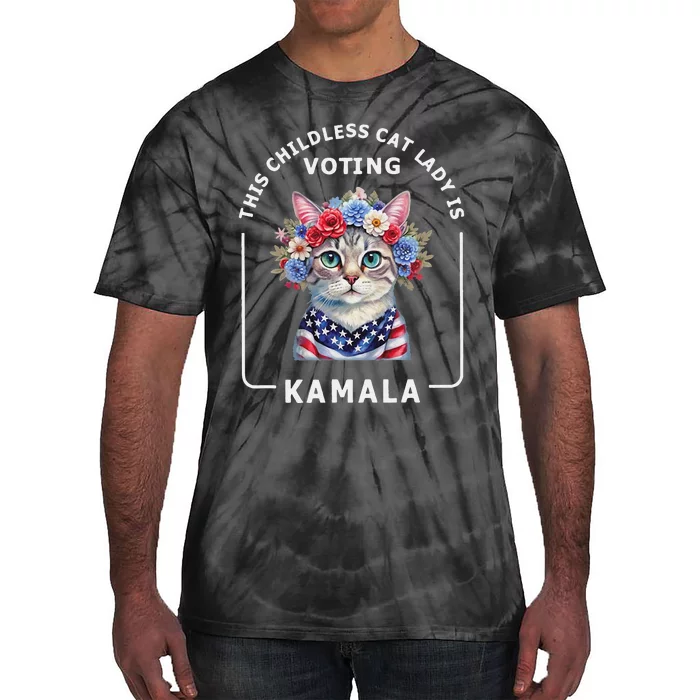 Kamala Harris Presiden 2024 Childless Cat Lady Madam Gift Tie-Dye T-Shirt