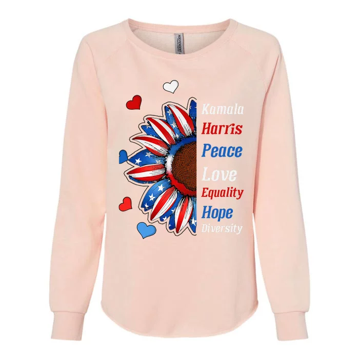 Kamala Harris Peace Love Equality Hope Diversity Womens California Wash Sweatshirt