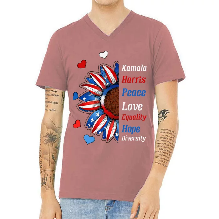 Kamala Harris Peace Love Equality Hope Diversity V-Neck T-Shirt