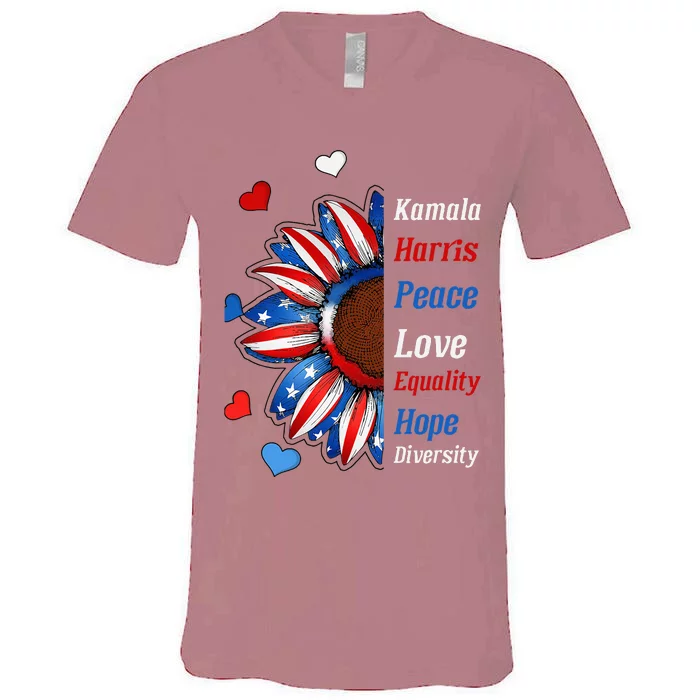 Kamala Harris Peace Love Equality Hope Diversity V-Neck T-Shirt