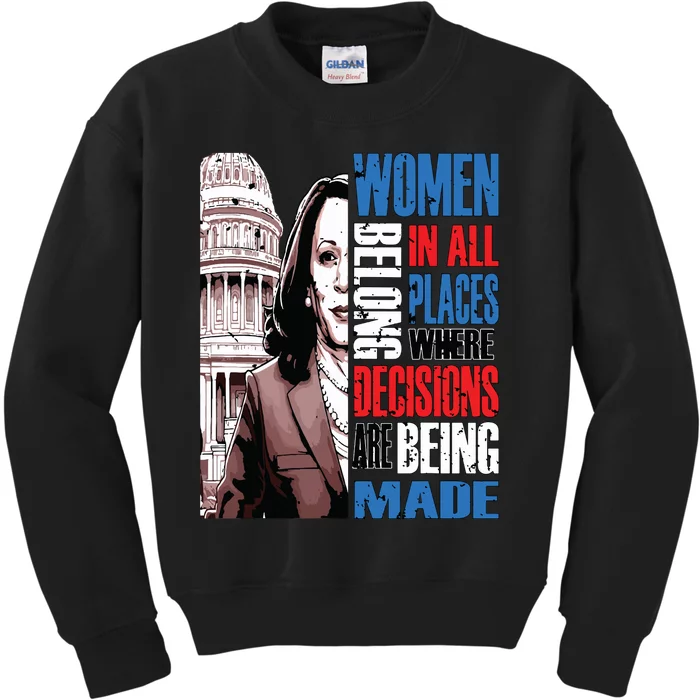 Kamala Harris President 2024 Women Belong In All Places Kids Sweatshirt