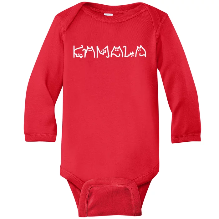 Kamala Harris President 2024 Cat Support Lettering Positive Funny Baby Long Sleeve Bodysuit