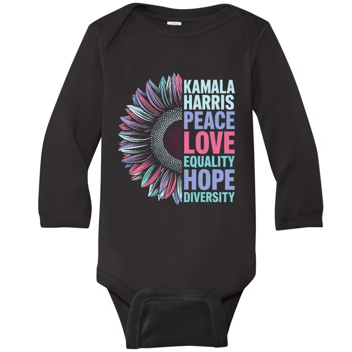 Kamala Harris Peace Love Equality Hope Diversity Baby Long Sleeve Bodysuit