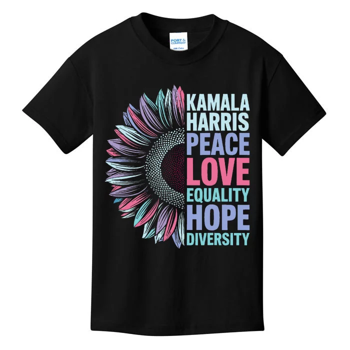 Kamala Harris Peace Love Equality Hope Diversity Kids T-Shirt