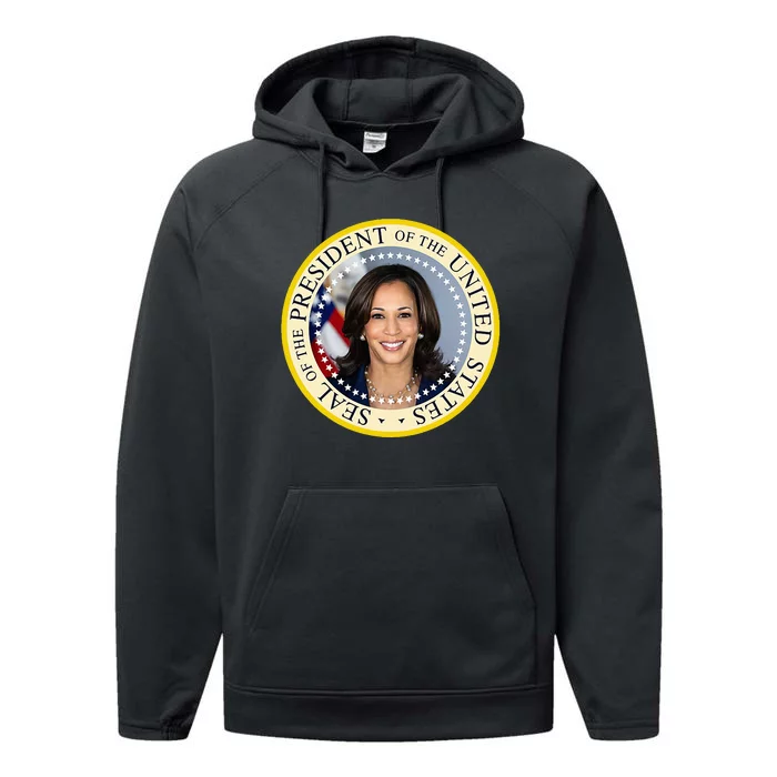 Kamala Harris Presidential Seal Portrait Performance Fleece Hoodie