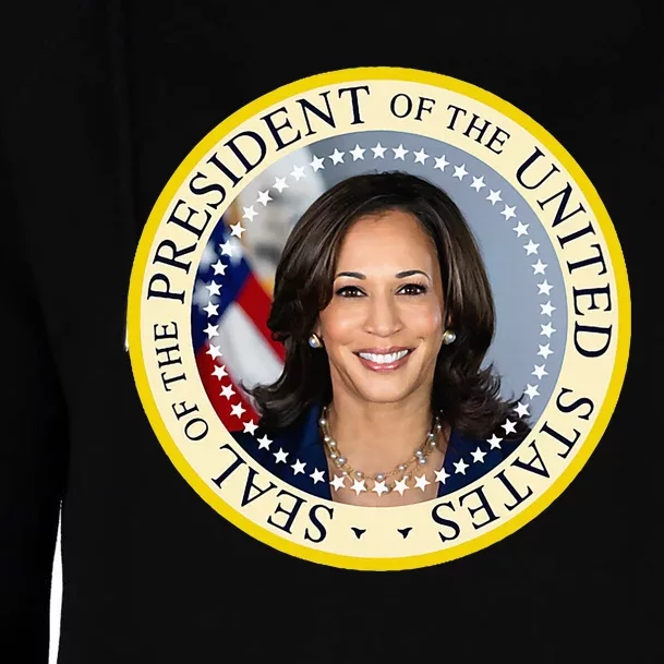 Kamala Harris Presidential Seal Portrait Womens Funnel Neck Pullover Hood