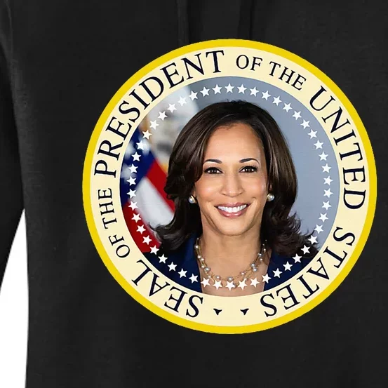 Kamala Harris Presidential Seal Portrait Women's Pullover Hoodie