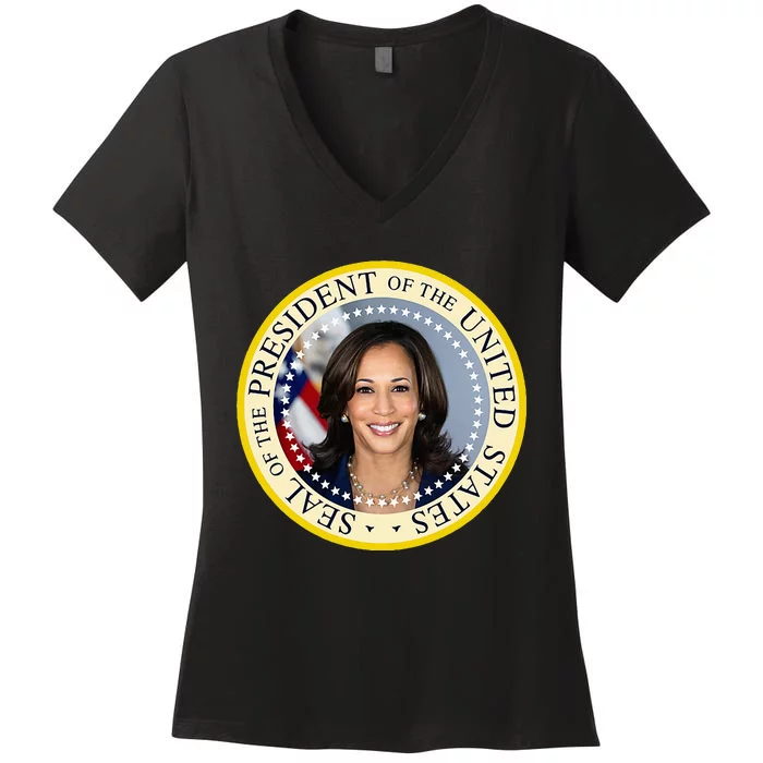 Kamala Harris Presidential Seal Portrait Women's V-Neck T-Shirt