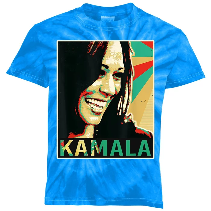 Kamala Harris Retro Portrait Kids Tie-Dye T-Shirt