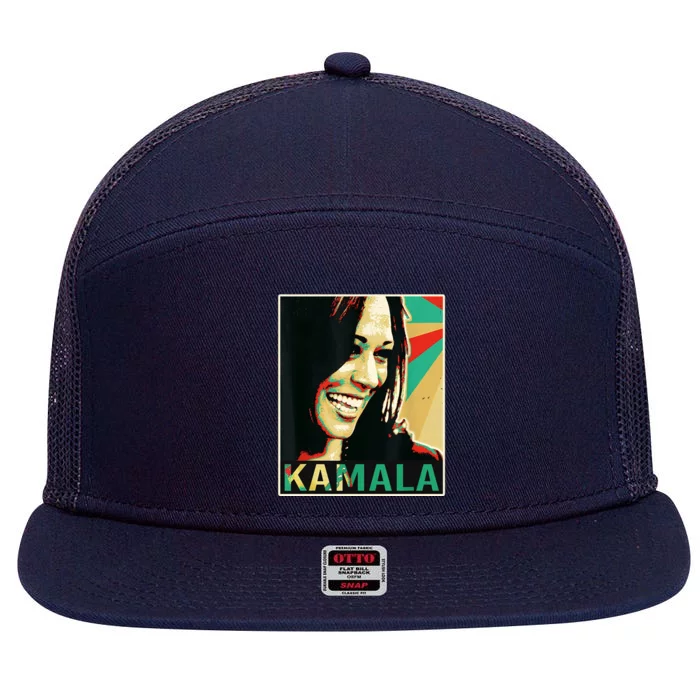 Kamala Harris Retro Portrait 7 Panel Mesh Trucker Snapback Hat