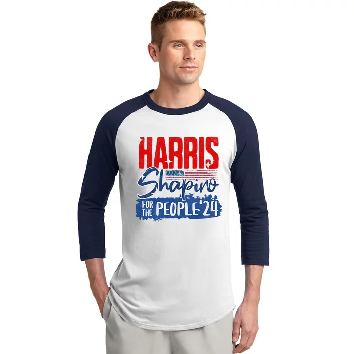 Kamala Harris Shapiro 2024 For The People Patriotic Us Flag Baseball Sleeve Shirt