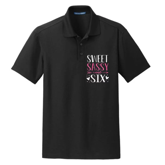 Kids Hearts Sweet Sassy And Six 6 Years Old 6th Birthday Girls Dry Zone Grid Performance Polo