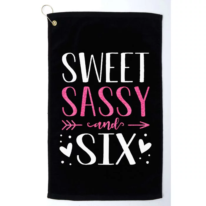 Kids Hearts Sweet Sassy And Six 6 Years Old 6th Birthday Girls Platinum Collection Golf Towel