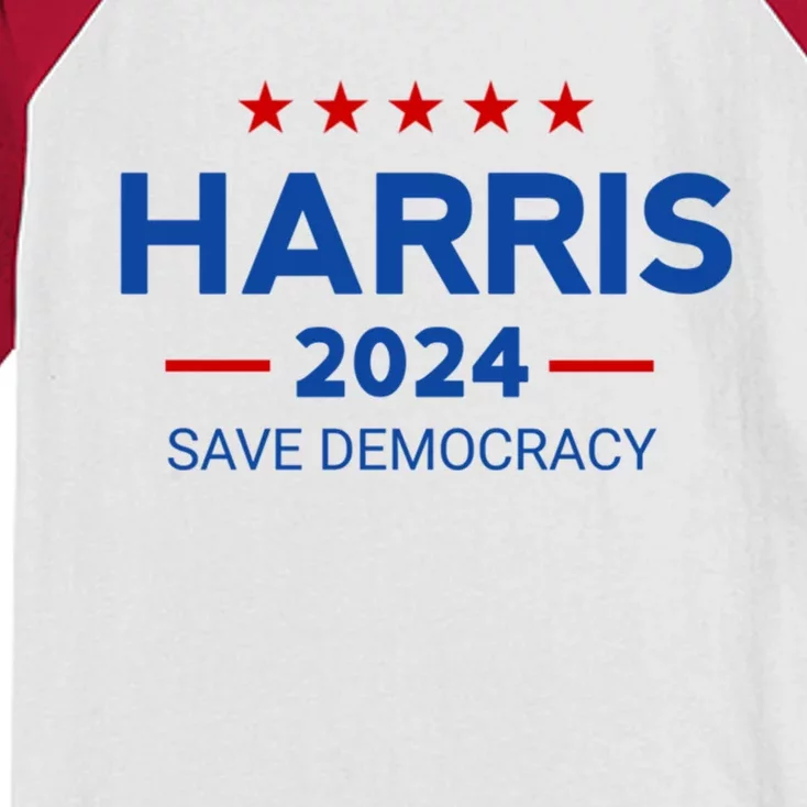 Kamala Harris Save Democracy 2024 For President Campaign Gift Kids Colorblock Raglan Jersey