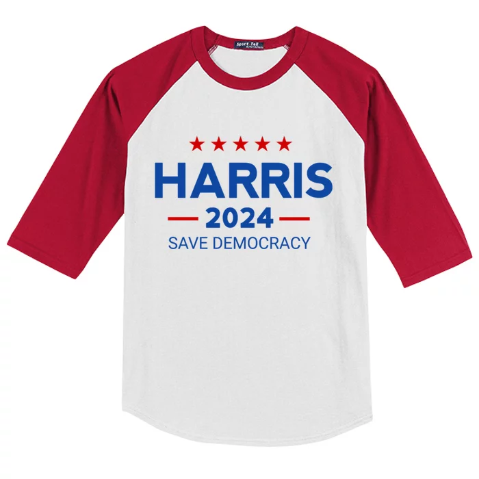 Kamala Harris Save Democracy 2024 For President Campaign Gift Kids Colorblock Raglan Jersey