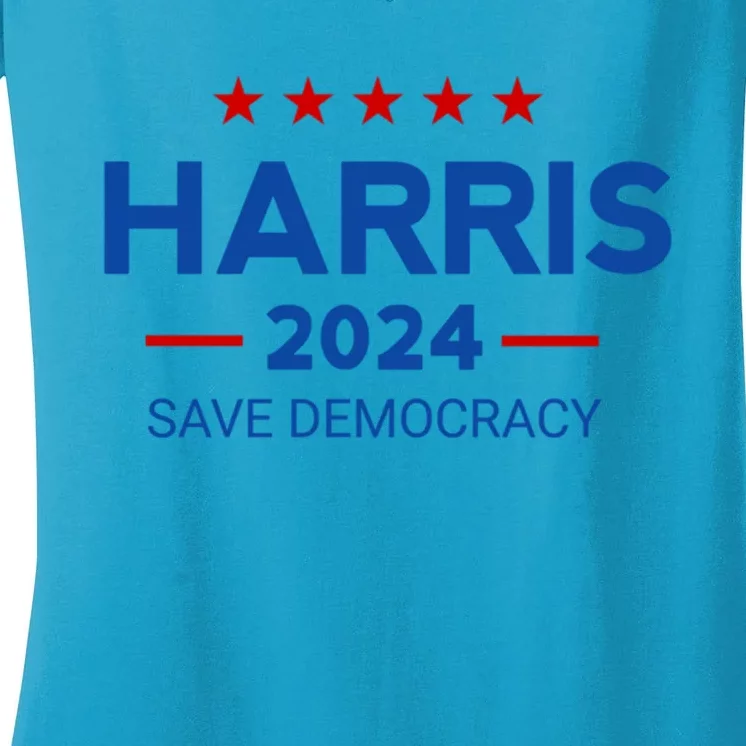 Kamala Harris Save Democracy 2024 For President Campaign Gift Women's V-Neck T-Shirt