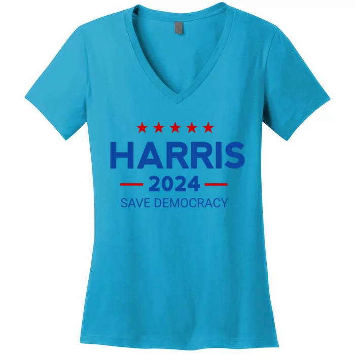 Kamala Harris Save Democracy 2024 For President Campaign Gift Women's V-Neck T-Shirt