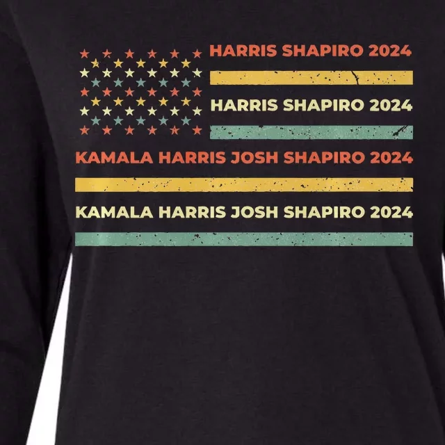 Kamala Harris Shapiro 2024 Distressed Retro American Flag Womens Cotton Relaxed Long Sleeve T-Shirt