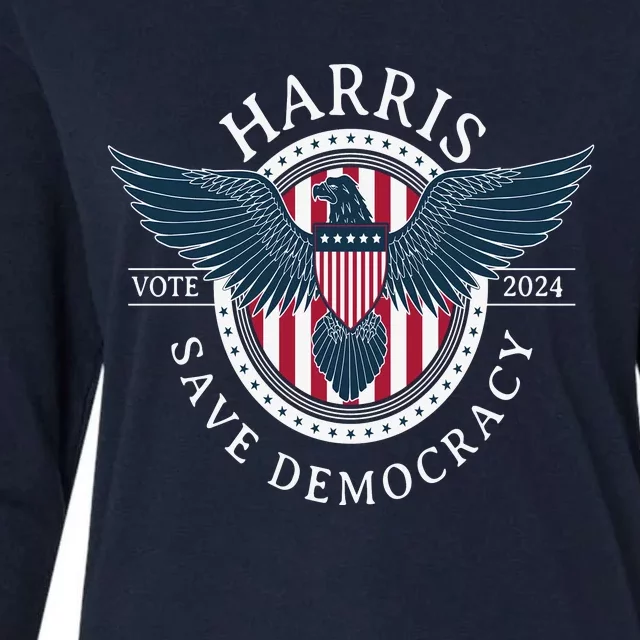 Kamala Harris Save Democracy Vote 2024 Womens Cotton Relaxed Long Sleeve T-Shirt