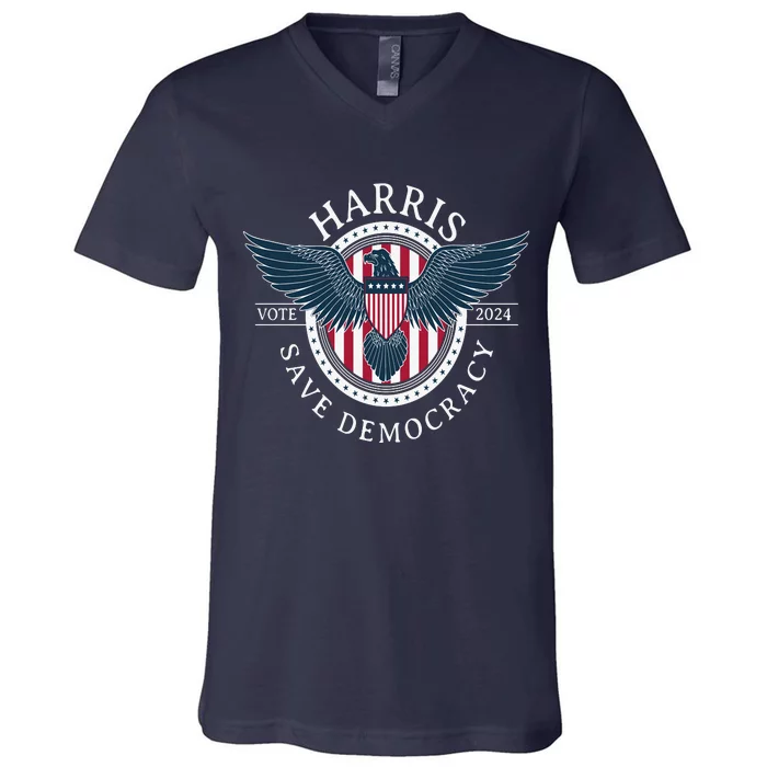 Kamala Harris Save Democracy Vote 2024 V-Neck T-Shirt