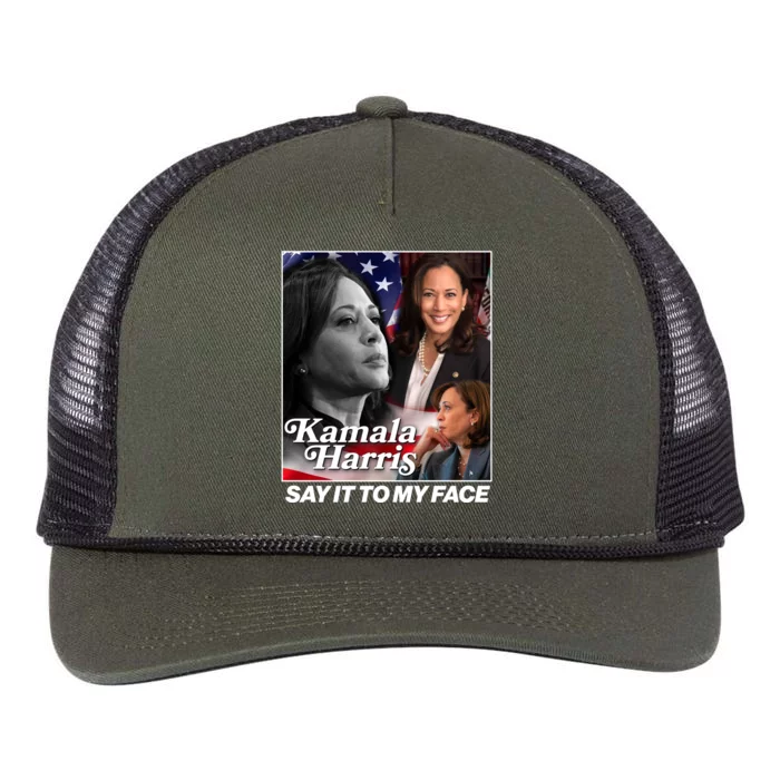 Kamala Harris Say It To My Face 2024 Election Retro Rope Trucker Hat Cap