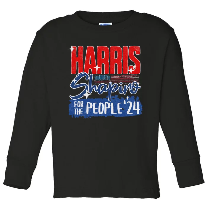 Kamala Harris Shapiro 2024 For The People Patriotic Us Flag Toddler Long Sleeve Shirt