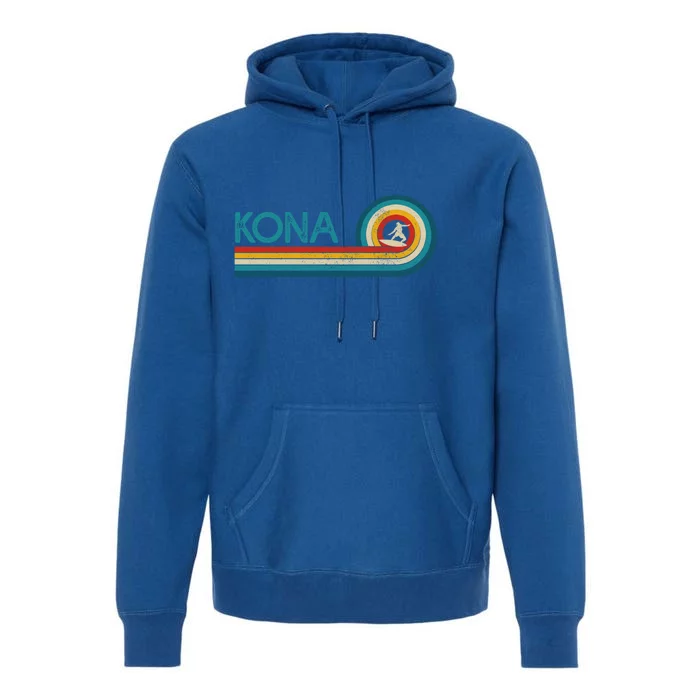 Kona Hawaii Surf Vintage Beach Surfer Surfing Gift Premium Hoodie