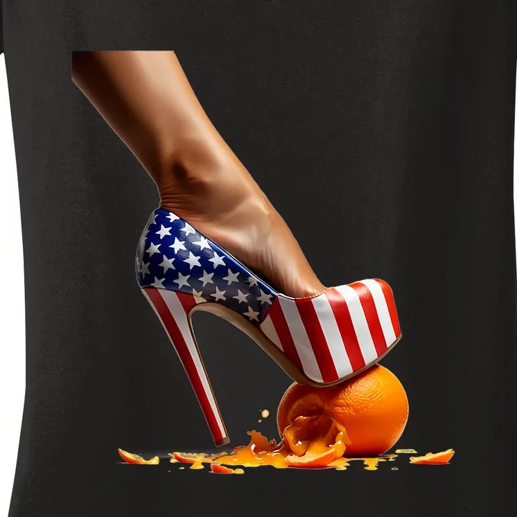 Kamala Heels Stepping On Orange Women's V-Neck T-Shirt