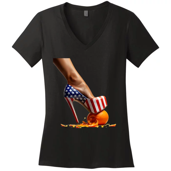 Kamala Heels Stepping On Orange Women's V-Neck T-Shirt