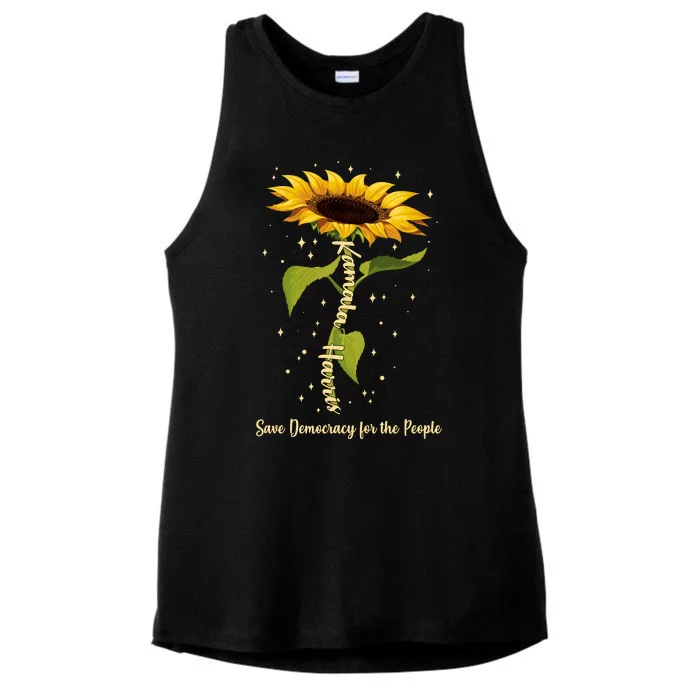 Kamala Harris Save Democracy For The People Sunflower Ladies Tri-Blend Wicking Tank