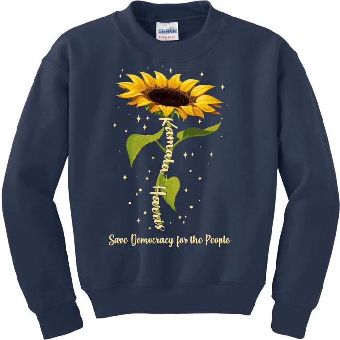 Kamala Harris Save Democracy For The People Sunflower Kids Sweatshirt