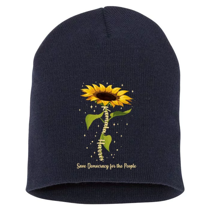 Kamala Harris Save Democracy For The People Sunflower Short Acrylic Beanie